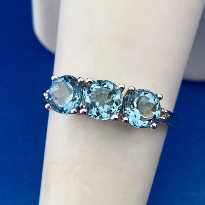 Designer 10K White Gold Blue Topaz Diamond Engagement Birthstone Cocktail Ring