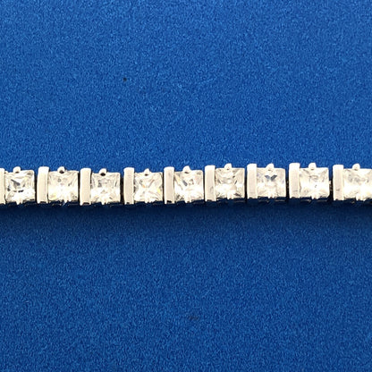 Designer 925 Sterling Silver Princess White Amethyst Statement Tennis Bracelet