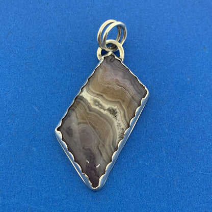 Artisan Sterling Silver Purple Banded Agate Quartz Statement Rectangle Pendant