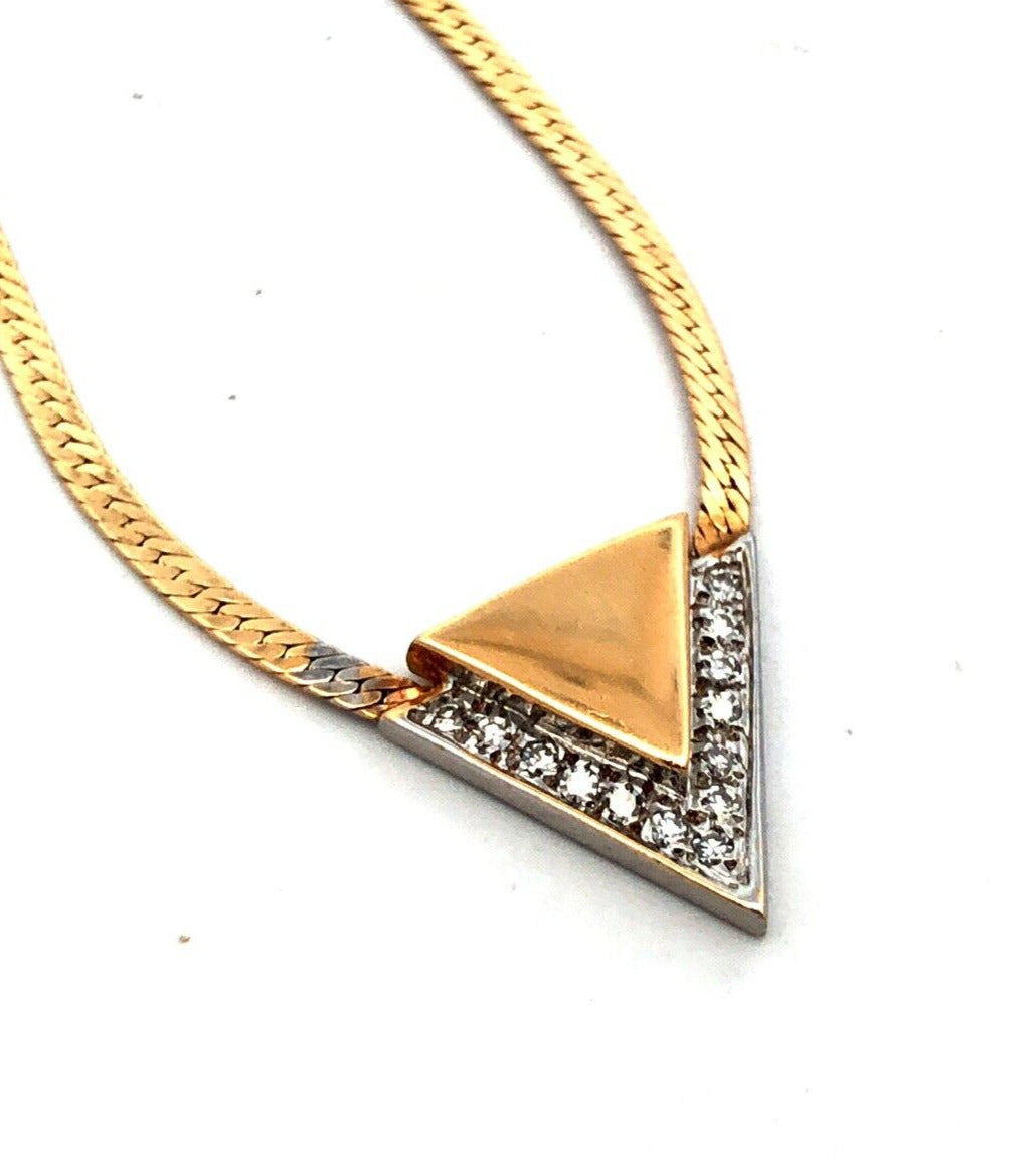 Estate 14K Yellow Diamond Retro Modernist Triangle Pendant Necklace