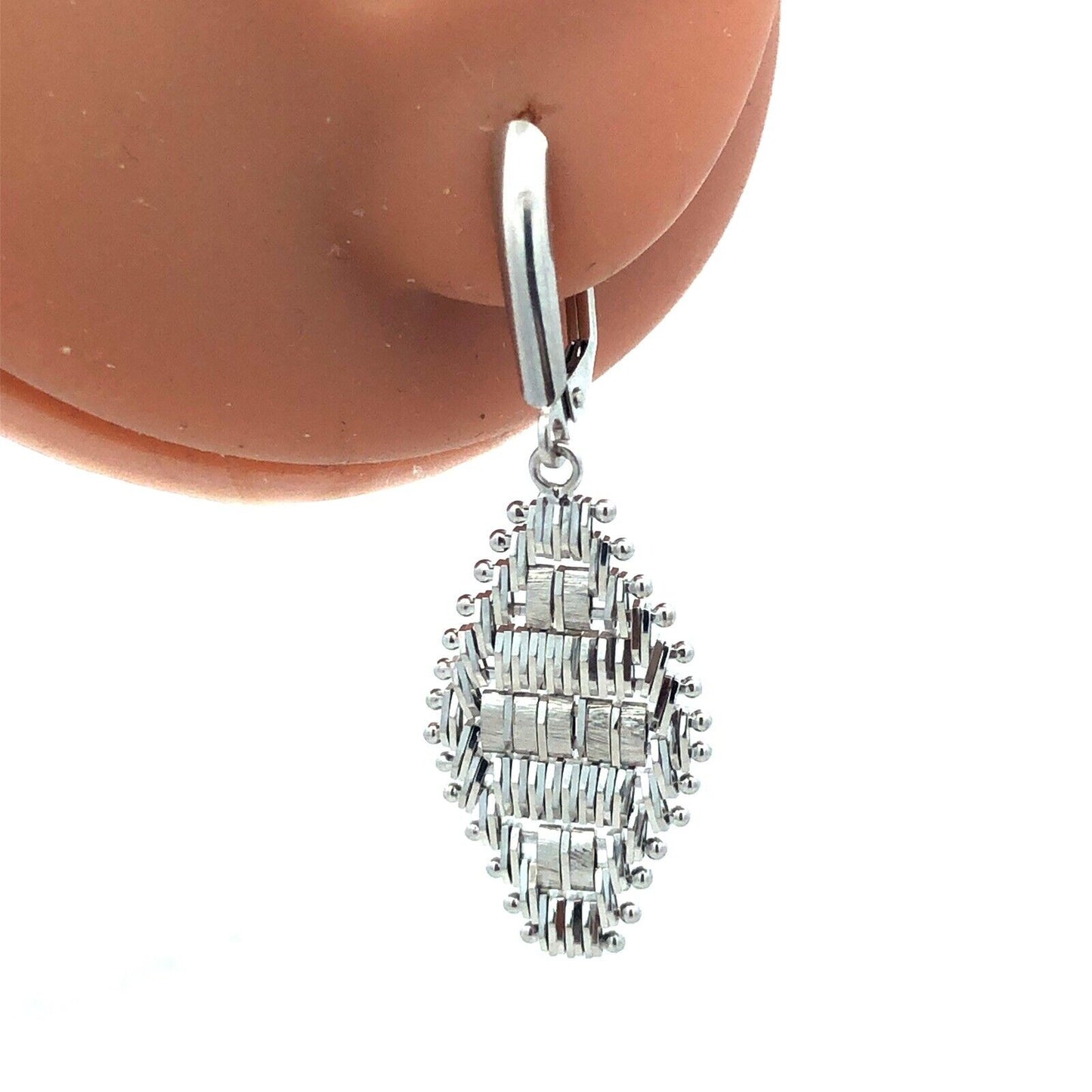 Designer IG Mexico 14K White Gold Diamond Cut Chain Drop Dangle Earrings