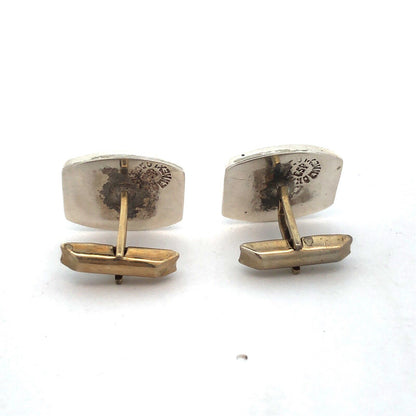 Vintage Taxco Mexico Alpaca Silver Black Onyx Men's Suit Dress Cufflinks