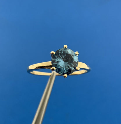 Designer 10K Yellow Gold Aquamarine Solitaire March Anniversary Ring