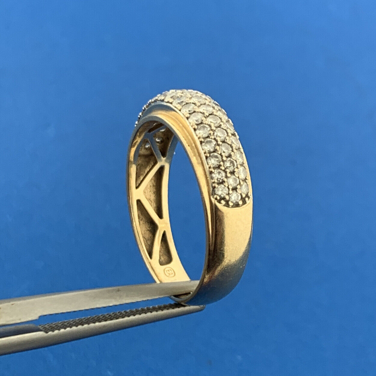 Designer EA 14K Yellow Gold Pave Diamond Anniversary Eternity Wedding Band Ring
