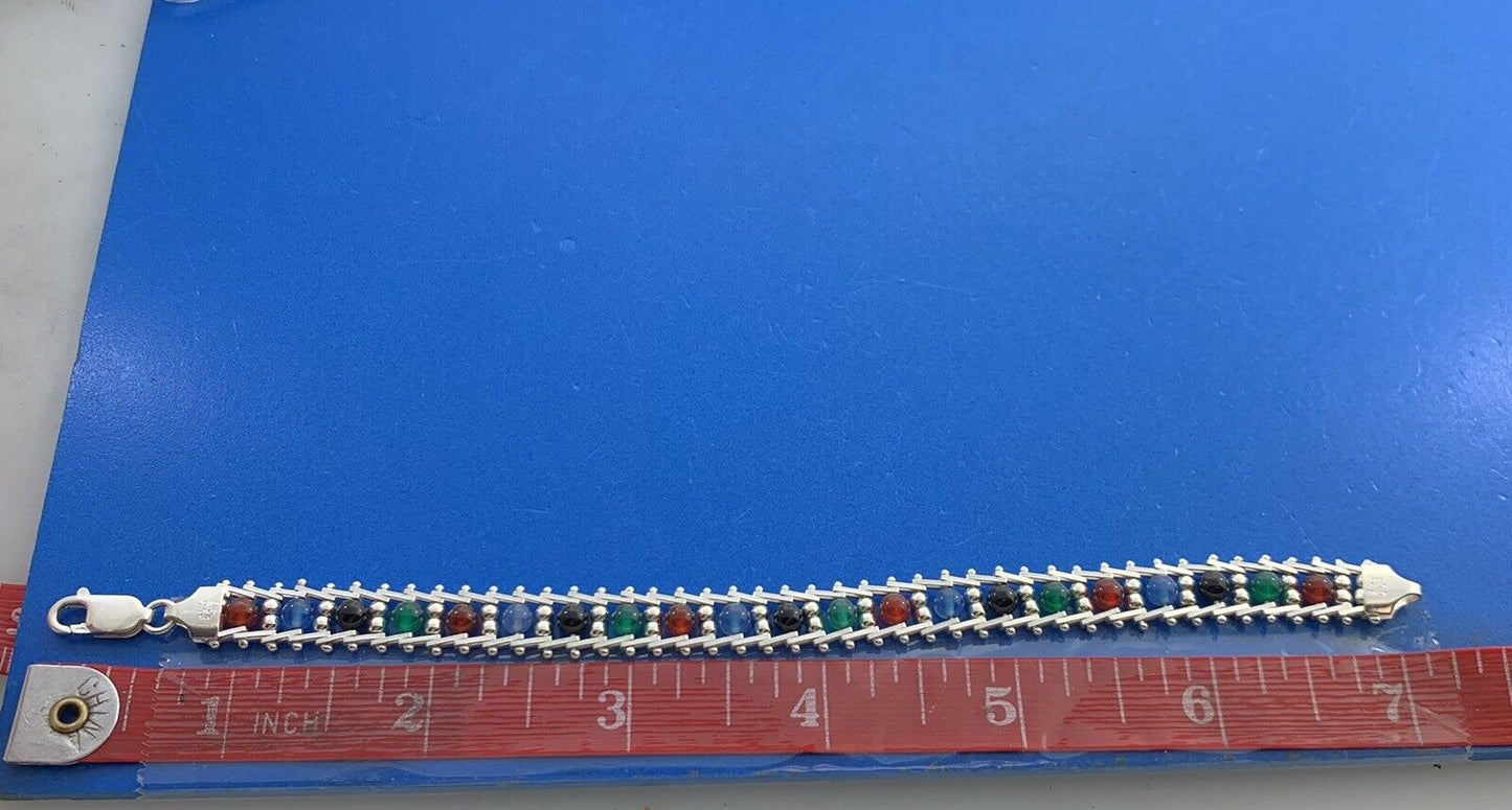 Designer Milor 925 Sterling Silver Riccio Rolling Mixed Gemstone Bead Bracelet
