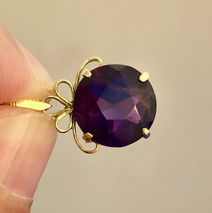 14K Yellow Gold Amethyst Solitaire February Anniversary Statement Pendant