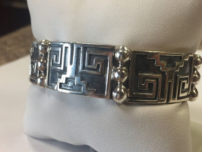 Sterling Silver JR Heavy Mexico 925 Aztec Design Beaded Bracelet