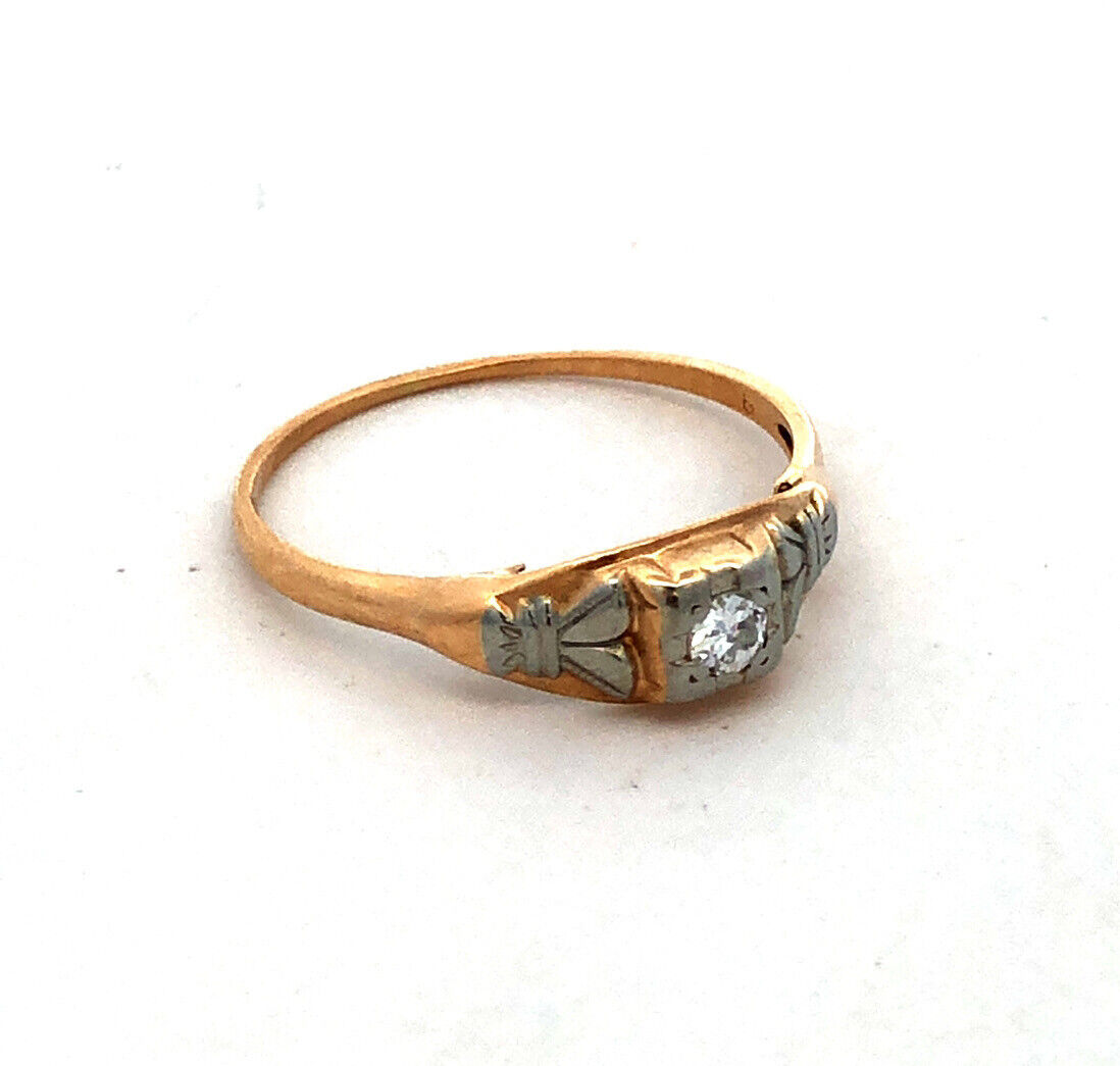 Vintage Designer SH 14K Yellow White Gold Round Diamond Engagement Ring
