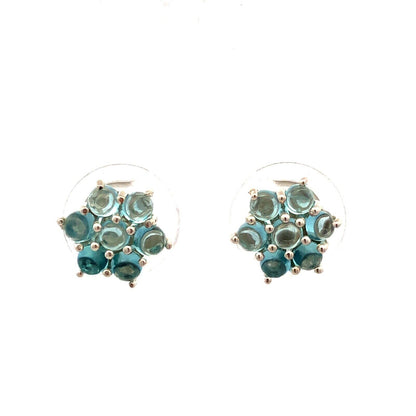 925 Sterling Silver Round Blue Cubic Zirconia CZ Flower Stud Earrings