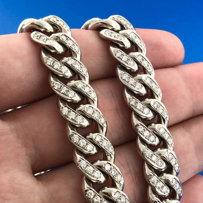 Heavy Solid 14K White Gold Diamond Encrusted Miami Cuban Link Chain Necklace