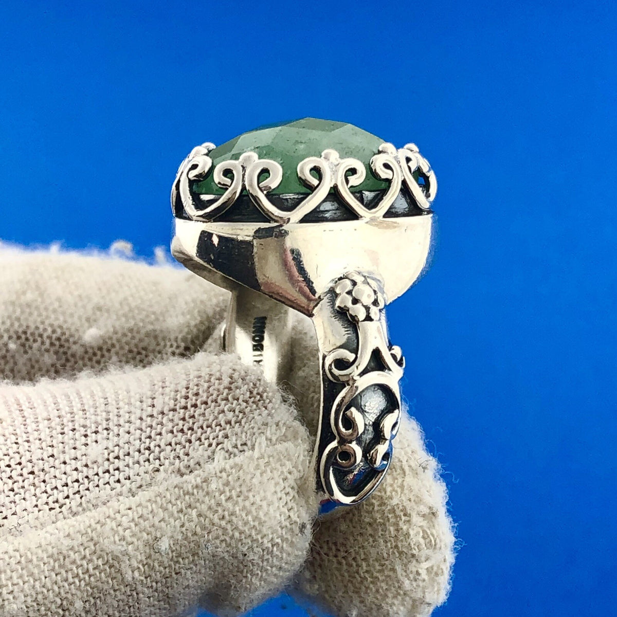 Designer D Paulus Sterling Silver Faceted Chrysoprase Statement Cocktail Ring