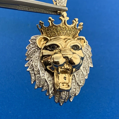 Custom 10K Yellow White Gold White Black Canary Diamond Lion King Jungle Pendant
