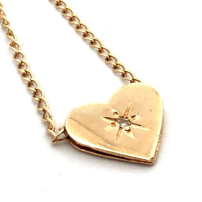 Designer BG 14K Yellow Gold Round Diamond Heart Charm Pendant Necklace