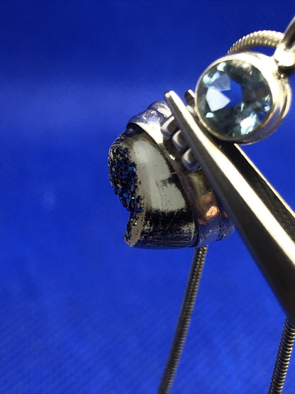 Designer 925 Sterling Silver Pear Druzy Quartz Blue Topaz Pendant Necklace