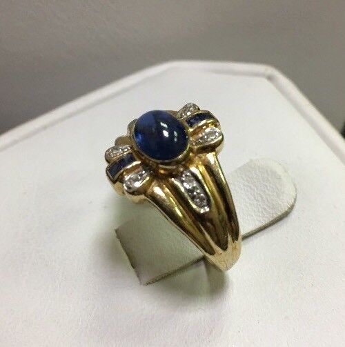 Modern 14k Yellow Gold Sapphire and Diamond Accent Ring