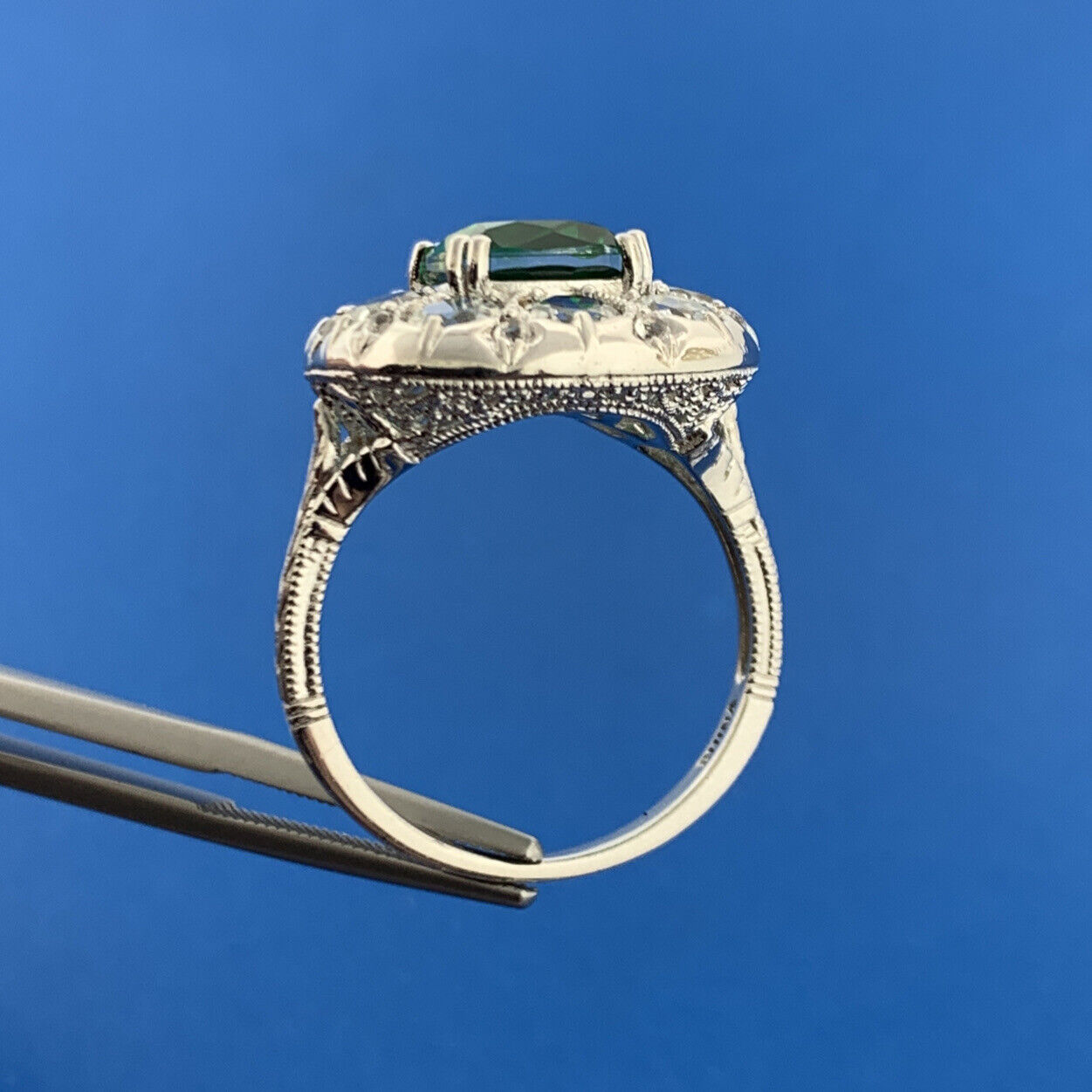 Clyde Duneier CID Sterling Silver Green Tourmaline White Amethyst Cocktail Ring