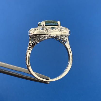 Clyde Duneier CID Sterling Silver Green Tourmaline White Amethyst Cocktail Ring