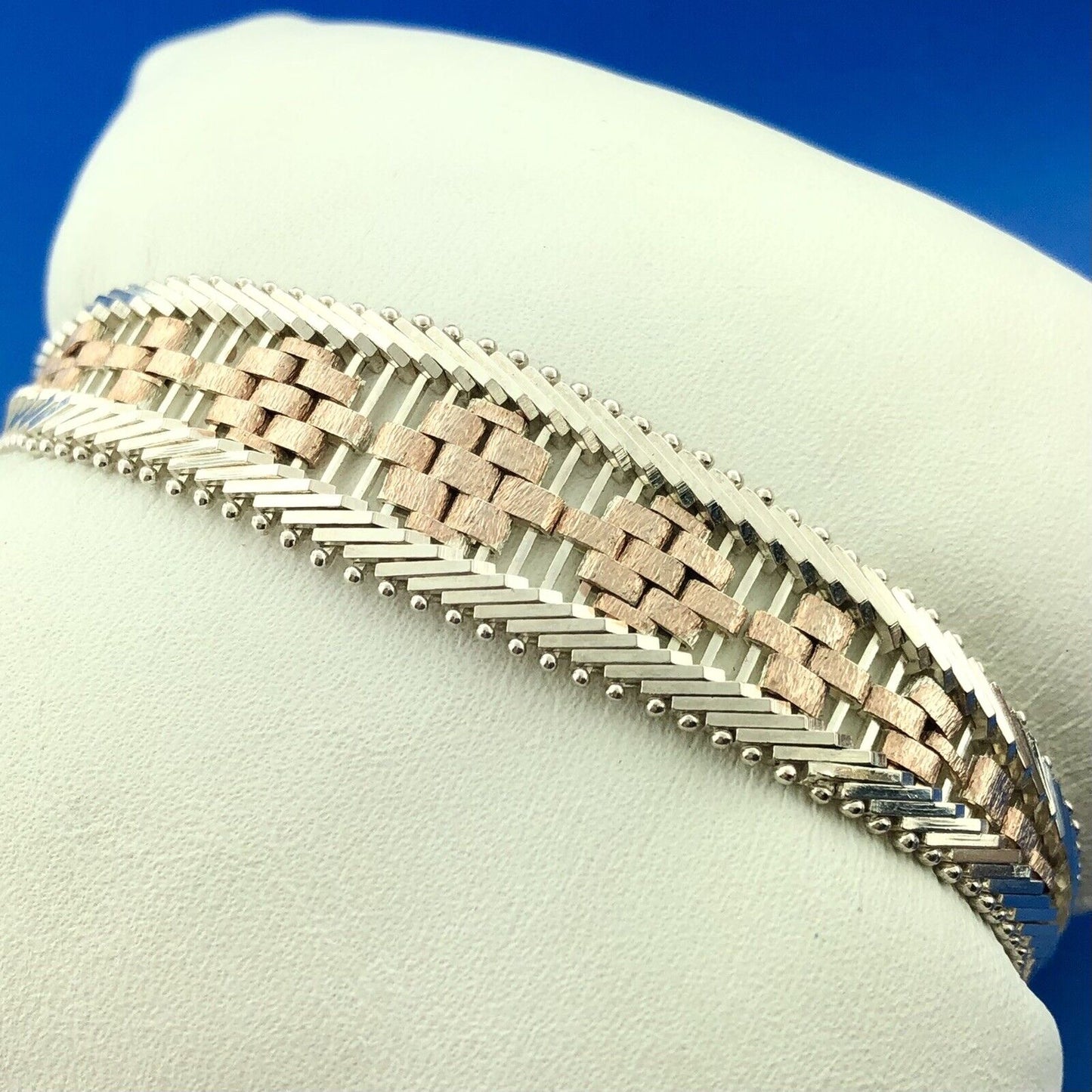 Designer Milor Italy 925 Sterling Silver Copper Two Toned Diamond Cut Bracelet