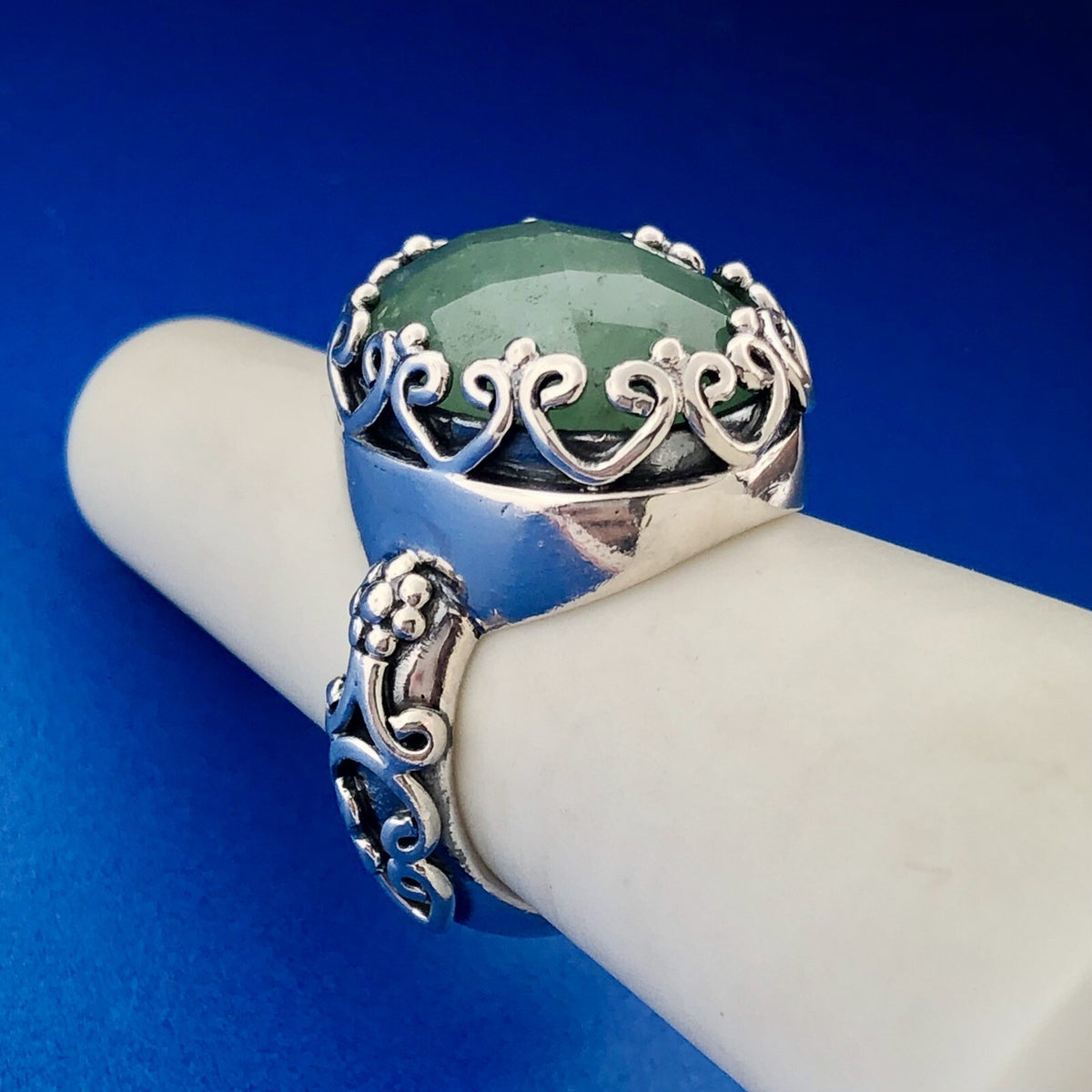 Designer D Paulus Sterling Silver Faceted Chrysoprase Statement Cocktail Ring