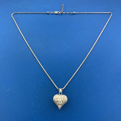Designer Italy 10K White Gold Polished Diamond Cut Puffy Heart Pendant Necklace