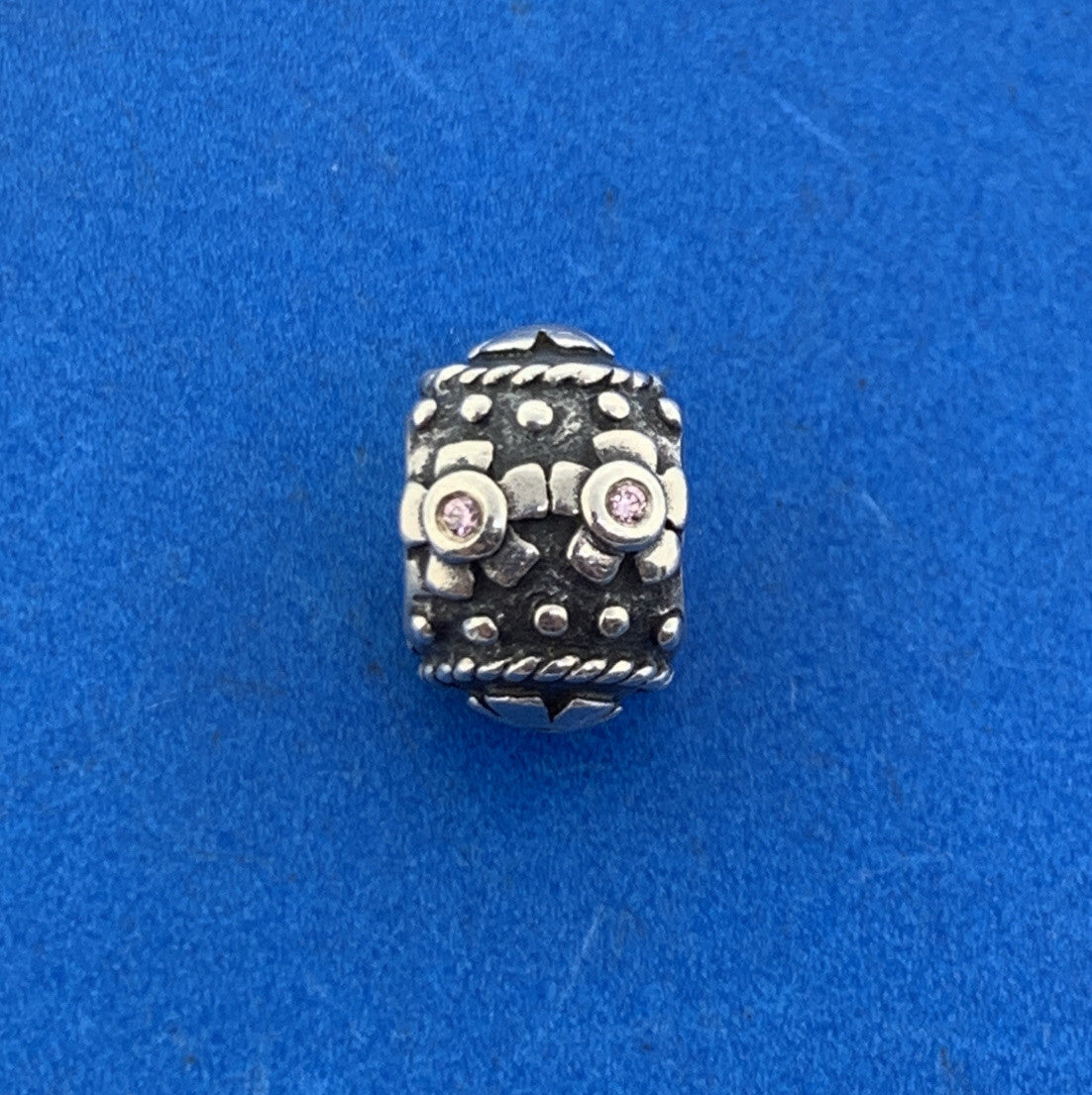 Sterling Silver 925 Pink Cubic Zirconia Daisy Flower Slide Bracelet Charm