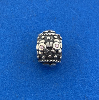 Sterling Silver 925 Pink Cubic Zirconia Daisy Flower Slide Bracelet Charm