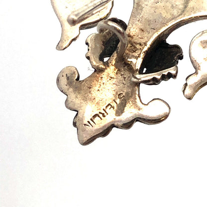 Vintage 925 Sterling Silver Scroll Filigree Textured Fleur De Lis Hook Earrings