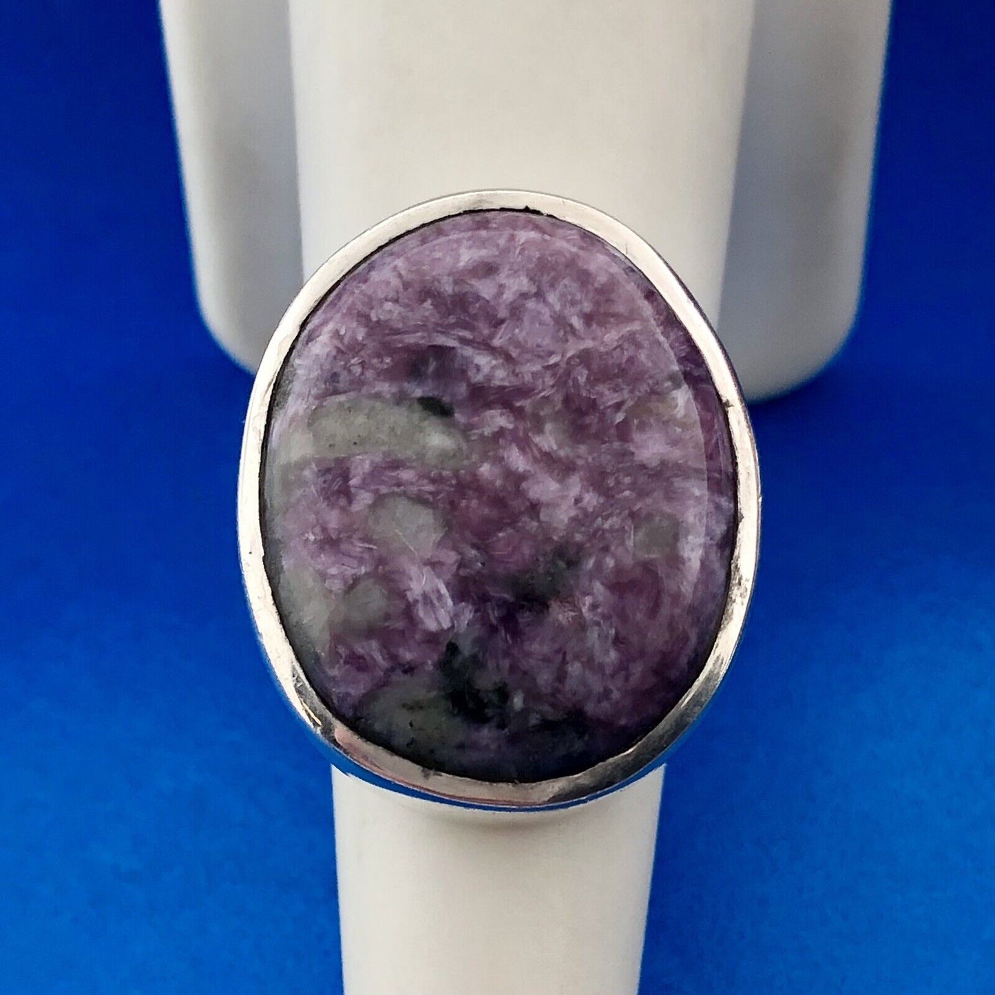 Estate Sterling Silver 925 Ruby In Zoisite Oval Cabochon Statement Ring