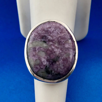 Estate Sterling Silver 925 Ruby In Zoisite Oval Cabochon Statement Ring