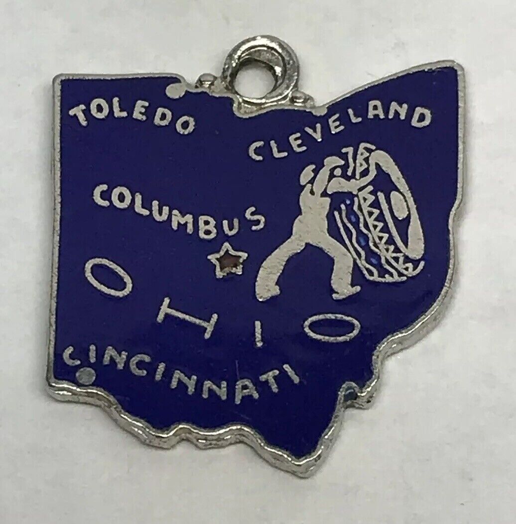 Vintage Sterling Silver 925 Blue Enamel Ohio State Cities Charm Bracelet Charm