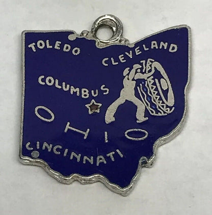 Vintage Sterling Silver 925 Blue Enamel Ohio State Cities Charm Bracelet Charm