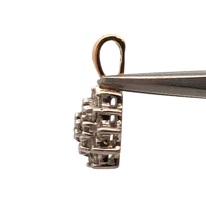 Retro 14K Yellow White Gold Round Diamond Floral Snowflake Cluster Charm Pendant