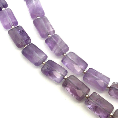 Vintage 925 Sterling Silver Rectangle Faceted Purple Amethyst Beaded Necklace