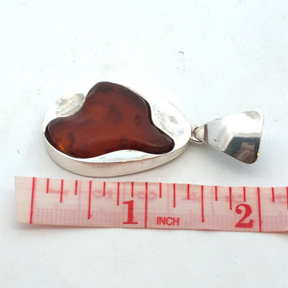 Vintage Estate 925 Sterling Silver Amber Cabochon Modernist Statement Pendant