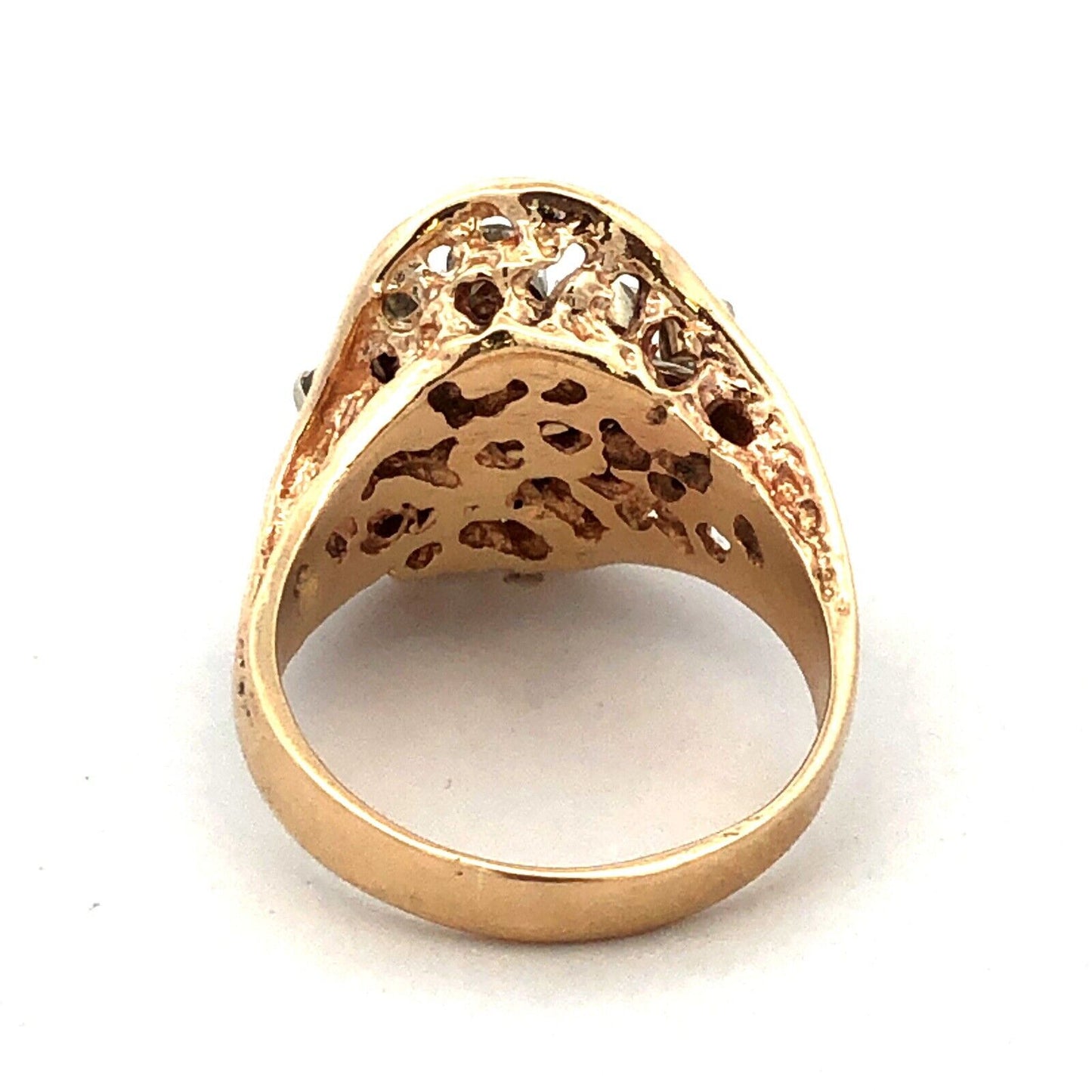 Estate 14K Yellow Gold Round Diamond Cluster Nugget Statement Ring