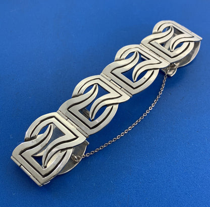 Vintage Taxco Arvel 925 Sterling Silver Modernist Wave Panel Cuff Bracelet