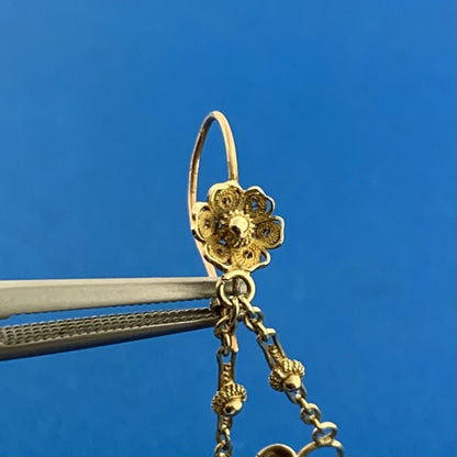 Vintage 14K Yellow Gold Open Scroll Urn Water Jug Balinese Dangle Drop Earrings