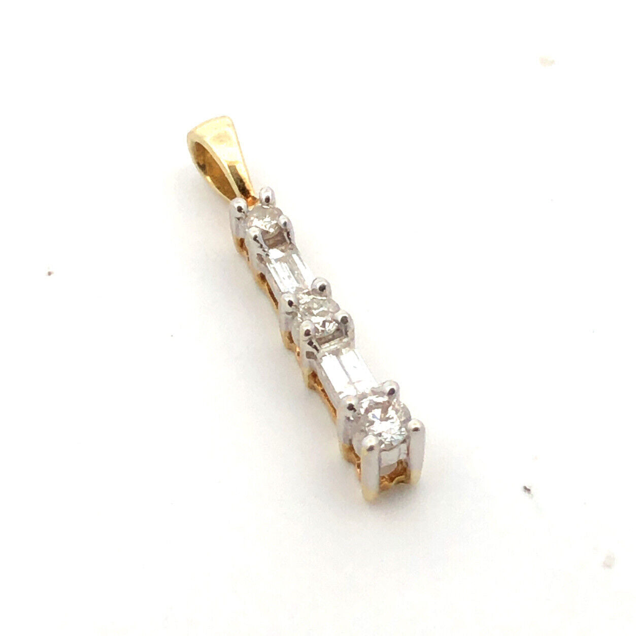 14K Yellow Gold Designer WGD Diamond Infinity Eternity Anniversary Bar Pendant