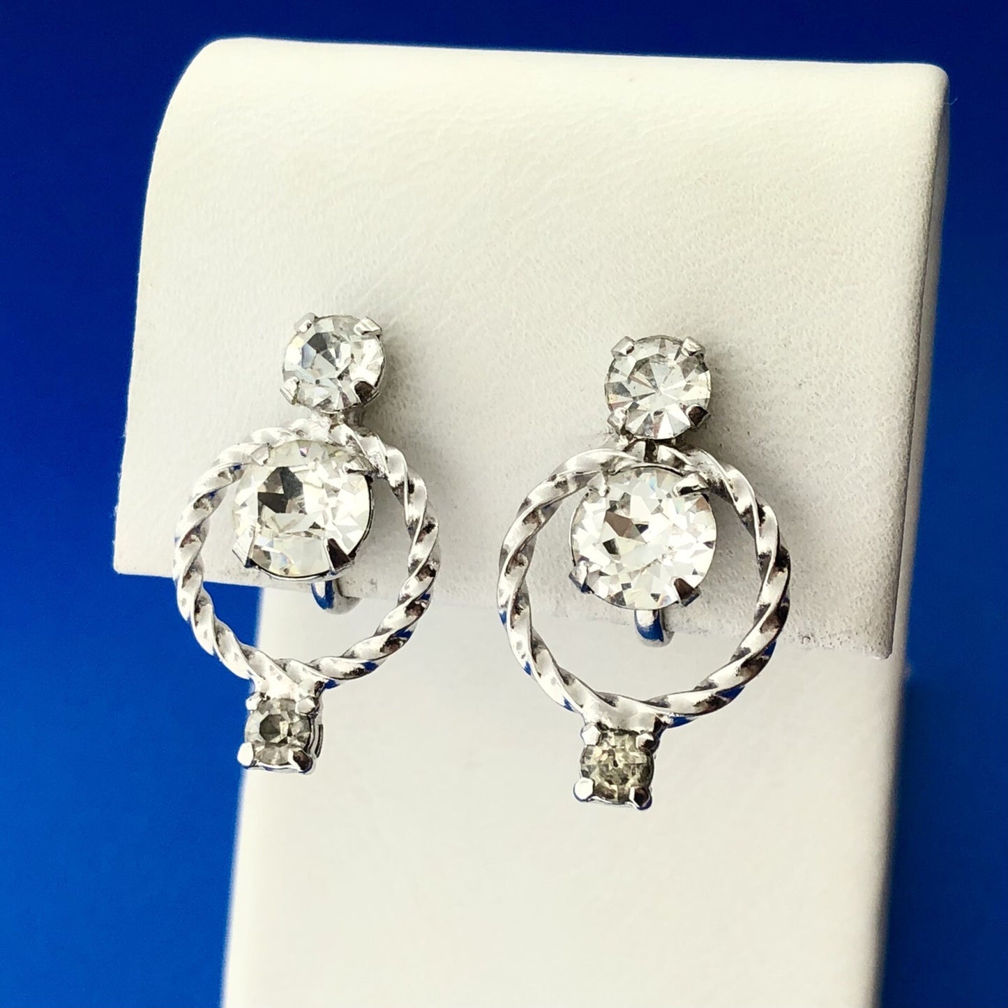 Vintage Silver Tone Rhinestone Choker Necklace Earrings Bridal Evening Set