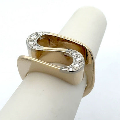 Designer 14K Yellow Gold Round Diamonds Modernist Abstract Swirl Statement Ring