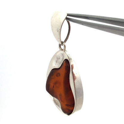 Vintage Estate 925 Sterling Silver Amber Cabochon Modernist Statement Pendant
