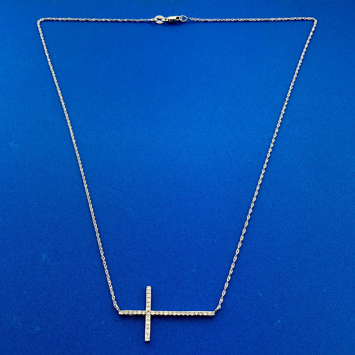 Designer 14K White Gold Diamond Bar Cross Religious Communion Easter Necklace