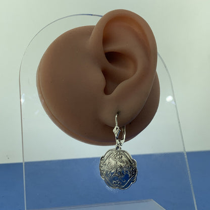 Designer Shavarsh K 925 Sterling Silver Floral Scroll Disc Drop Dangle Earrings