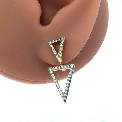 925 Sterling Silver Round Cubic Zirconia Modernist Drop Stud Earrings