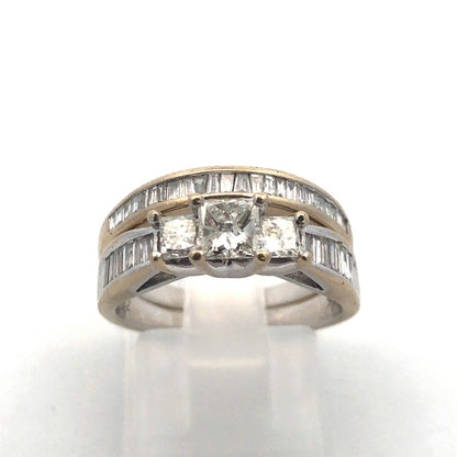 ZEI 14K White Gold Princess Cut Diamond Channel Set Accent Bridal Band Ring Set