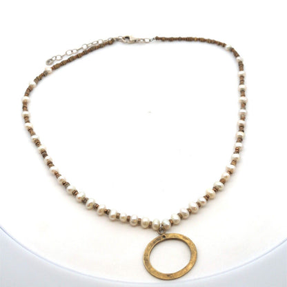 Designer Silpada 925 Sterling Silver Bronze Pearl Beaded Pendant Necklace