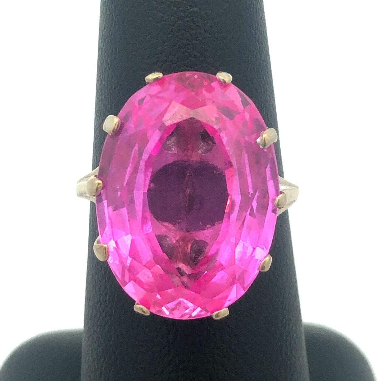 Designer 10k White Gold Oval Cut Hot Pink Sapphire Statement Cocktail Ring