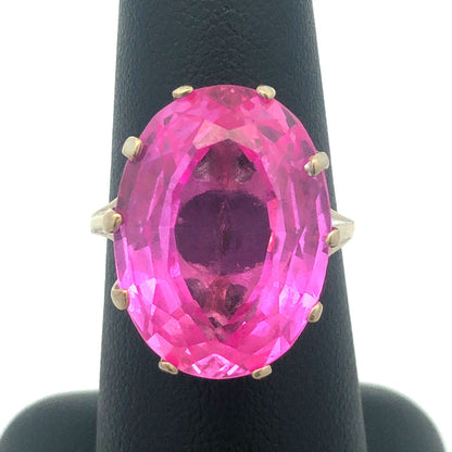Designer 10k White Gold Oval Cut Hot Pink Sapphire Statement Cocktail Ring