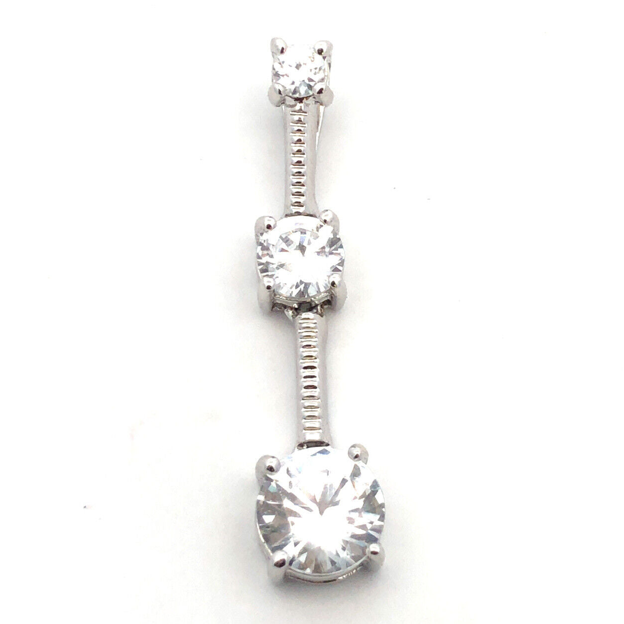 Designer J 925 Sterling Silver Round Cubic Zirconia CZ Trio Graduated Pendant