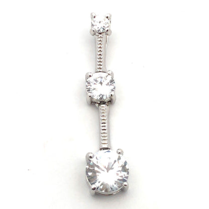 Designer J 925 Sterling Silver Round Cubic Zirconia CZ Trio Graduated Pendant